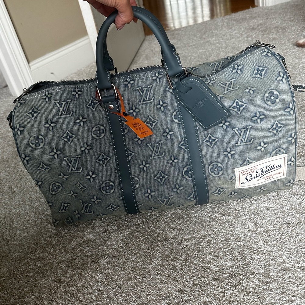 Louis Vuitton Blue Duffel Bag with Monogram Pattern